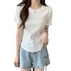 2025 Nueva Camiseta Slim de Manga Corta Diseño para Mujer Verano Corto Deseo Puro Dobladillo Irregular Top Curvado a la Moda