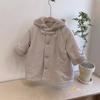 Ropa para niños de Corea del Sur para niños y niñas abrigo otoño e invierno nuevo aspecto extranjero color liso con capucha forro polar cálido holgado acolchado de algodón abrigo abrigo moda