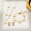 Colar Pulseira Brincos Flor de Cinco Folhas de Madrepérola Estilo Luxo Acessível Europeu e Americano para Mulheres Aço Titânio Não Desbota Joias de Alta Qualidade