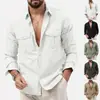 Camisas masculinas europeias e americanas de novo estilo transfronteiriças, disponíveis na Amazon e no AliExpress, casuais, de corte solto, manga longa e com múltiplos bolsos