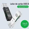 Leitor de cartão USB 3.0 multifuncional para carro dois em um leitor de cartão de alta velocidade 3.0 dois em um para celular TF câmera SD