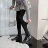 Pantalones Térmicos de Base para Otoño e Invierno Pantalones Calientes para Mujer Algodón Gris Negro Cintura Alta Ajuste Ceñido Adelgazante Terciopelo Plus Tejido de Punto Liso Grueso