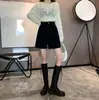 Shorts de pana para mujer, de cintura alta, corte A, otoño e invierno, para salir en invierno, pantalones base bootcut, pantalones para mujer petite