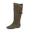 Botas Altas de Gamuza de Vaca de Gama Alta Estilo Francés Perezoso Chic para Mujer, Otoño/Invierno 2025, Tacón Bajo, Punta Fina, Caña Ancha Suelta
