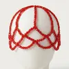 Gorro de Pelo Estilo Julieta Multicolor Retro Europeo y Americano con Cadena de Malla de Cristal Hecha a Mano, Tocado Hueco con Perlas para Vestido de Novia