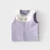 Colete Cardigan de Malha Grossa Escovada para Bebês e Crianças Pequenas, de Botão Único, Blocos de Cor, Cabeça de Animal Cartoon, Coleção Primavera 2026, Classe A, Sem Forro