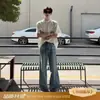 Calça Jeans com Padrão de Relâmpago para Homens e Mulheres, Estilo Retro Americano, Nova Calça Tendência de Verão com Vibe High Street, Calça Ligeiramente Flare Estilo Cimitarra