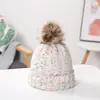 Novo chapéu de lã com pompom de pelo de guaxinim de cores mistas para moda feminina outono e inverno, chapéu de tricô quente, chapéu simples estilo coreano em formato de cúpula