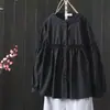 Nova Camisa de Algodão Puro Listrada Azul Primavera e Outono 2026 Feminina Manga Longa Solta Emagrecedora Top