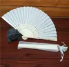 Abanico de seda para boda de 21 cm color liso abanico de bambú abanico de boda más bolsa de organza dorado