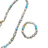 Collar con Hebilla Ot de Perla de Agua Dulce Natural Barroca Gris Turquesa Empalmado Pulsera de Gato de la Suerte de Lujo Accesible de Moda Exquisita