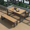 Conjunto de mesa e cadeiras de plástico-madeira para exterior para varanda, pátio, mesa e banco longos de lazer, parque, jardim, terraço, mesa e cadeira anticorrosivas de plástico-madeira