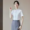 Camisa Blanca de Manga Corta con Cuello Mao, Estilo Nuevo, para Mujer, Recepción de Hotel en Verano, Uniforme de Trabajo para Tienda de Oro, Conjunto de Camisas Profesionales