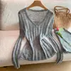 Suéter de Punto Suave Estilo Coreano para Mujer, Nuevo Modelo de Primavera, Manga Larga, Versátil, Adelgazante, Adecuado para Figuras Pequeñas, Top para Llevar Debajo