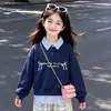Estilo académico perezoso artístico otoño temprano nuevo sudadera con capucha de retazos a rayas solapa conjunto de pantalones casuales versátil estilo coreano para niñas