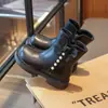 Botines Cortos Forrados de Felpa para Niñas Otoño Invierno Nuevo Estilo Princesa Botas de Cuero con Lazo de Perlas Botas Martin para Niños Botas de Algodón Cálidas