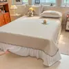 Conjunto de três peças de cobre-leito de renda de algodão puro estilo retrô, lençol de algodão puro espessado com acolchoamento, adequado para camas tatami e kang, para todas as estações