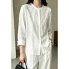 78787 Outono Novo Estilo Coreano Cor Sólida Artística Gola Redonda Solta Dupla Camada Algodão Gaze Versátil Manga Longa Camisa Feminina