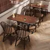 Mesa Estilo Americano, Cafetería de Moda, Mesa y Sillas de Comedor para Restaurante Occidental, Mesa de Comedor Cuadrada de Madera Maciza Color Nogal Vintage, Mesa Cuadrada, Mesa Larga