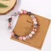 Pulsera de Cristal Imitación Piedra Cebra Rosa para Mujer, Más Vendido en Amazon, Tarjeta de Ánimo, Pulsera de Perlas Rosas, Perlas Redondas, Joyería de Exportación