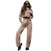 211284 otoño e invierno Nuevo europeo y americano color liso cremallera doble bolsa cordón manga larga top moda conjunto de pantalones casuales mujer