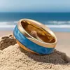 El Sello del Mar Fantástico: Anillo Personalizado de Acero Inoxidable - Anillo de Acero Inoxidable Océano con Patrón Azul y Brillo de Superficie Marina en Oro Rosa