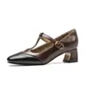 Tacones Mary Jane Vintage Puntera Cuadrada Tacón Grueso Primavera Nuevo Color Combinado Boca Baja Hebilla en T Estilo Simple y Suave Zapatos de Una Sola Capa