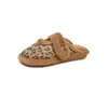 Pantuflas Planas de Algodón con Estampado de Leopardo para Mujer Otoño/Invierno 2026, Moda Europea y Americana, Pantuflas de Felpa Cálidas para el Hogar para Adultos