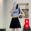 Shorts de Mezclilla de Tiro Alto en Línea A para Mujer, Adelgazantes, Cubren la Cadera, Verano, Delgados, Negros, Dobladillo Enrollado, Tipo Pera, Cintura Ceñida, Pierna Ancha Suelta