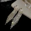 Pendientes de Borla Geométrica Incrustados con Diamantes de Zircón de Aguja Plateada, Personalizados y de Moda, Pendientes Estilo Palacio, Pendientes de Lujo Ligero y de Alta Gama