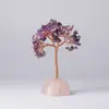 Adorno de árbol de cristal natural, estilo europeo y americano, hecho de piedra triturada y tejido con alambre de cobre, piedra en bruto de cristal rosa, árbol de la vida, árbol de la fortuna de cristal