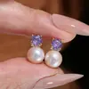 Acessórios DIY Brincos Studs Flor Rosa de Prata Esterlina S925 com Diamante e Pérola Brincos Princesa Montagens de Prata com Diamante Azul e Diamante Roxo