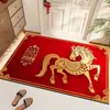 Alfombra de Piso de Terciopelo Rojo Festivo de Cristal del Año del Caballo 2026 para Entrada, Pasillo y Cocina, Felpudo Doméstico Resistente al Desgaste y a la Suciedad