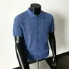 Camisa polo casual de tricô vazado de manga curta, estilo italiano, para férias, estilo old-money, relaxada e elegante, respirável para roupas de trabalho masculinas