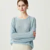 Suéter de punto calado con cuello redondo 75% cachemira 25% seda de morera para mujer, suéter base holgado