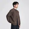 Suéter Cardigan Retrô Gola Redonda Masculino 2026 Outono Estilo Old Money Malha Solta Peça Externa Costura em Contraste Preguiçoso Quente Casual