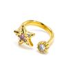 Joyería de comercio exterior transfronterizo personalidad europea y americana estilo retro incrustado circonita rosa anillo estrella de cinco puntas temperamento femenino anillo de acero de titanio