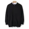 Cárdigan 100% Lana para Hombre Cuello Semi Alto Cremallera Negocio Otoño/Invierno Nuevo Bloque de Color Suéter de Punto Casual Capa Base Ropa Exterior