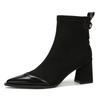 Outono e inverno novas botas finas elásticas salto grosso camurça costura botas de tornozelo femininas preto fino look botas baixas pontiagudas