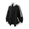 Cárdigan de moda de primavera retro americano con bloques de color y cuello alto, unisex, chaqueta deportiva simple y holgada
