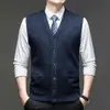 Cardigan de Tricô Masculino Aberto nas Costas Casual Solto Roupa para Idosos Sem Mangas Cardigan Suéter Masculino Outono