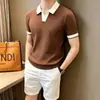 2026 Italiano retro negocios casual yuppie color block cuello polo camiseta manga corta tejido