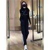 Traje deportivo casual negro para mujer 2025 Corte ajustado para correr, yoga, fitness, pantalones de sudor, ropa de primavera, un conjunto completo