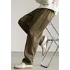 Calça Masculina de Algodão Pesado com Listras Laterais Curvas Estilo Old Money, Primavera 2026 Cintura Elástica Casual Solta Reta de Perna Larga
