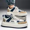 Nuevas zapatillas blancas de suela gruesa de moda para hombre para la temporada de primavera y otoño, con patchwork de cuero y diseño de caña baja, adecuadas para estudiantes, para ir al trabajo y para uso casual