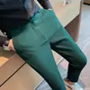 Pantalones casuales de gofre para hombre, pantalones de traje formal de negocios para primavera y otoño, corte slim, sin arrugas, cintura elástica, pantalones de traje
