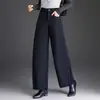 Calças largas e elegantes com corte curvo para mulheres, novidade do outono de 2026, cintura alta, afuniladas, com caimento solto e casual.