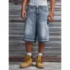 Tamanho europeu [Masculino Transfronteiriço] Shorts jeans masculinos sem elasticidade com letras cortadas a laser, estilo de rua, verão