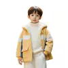 Jaqueta de Veludo Mínk para Meninos de Inverno 2025 Desenho Menino Pequeno Blusa Color Block Roupas Quentes com Capuz Casuais para Crianças