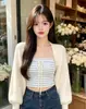 Novedades de otoño estilo coreano: impresionante y hermoso conjunto de dos piezas: chal de punto de manga larga y top sin tirantes, fresco y delicado